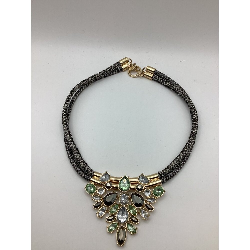 Banana Republic Rope Necklace Blue Green Acrylic Crystals Statement